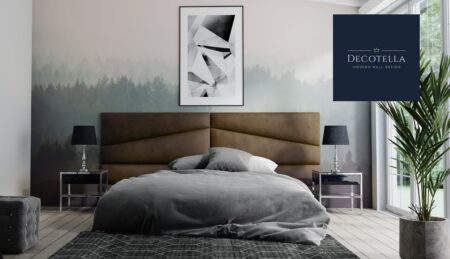 Z9 panel set visible on a wall in a modern bedroom together with slatted wall panels