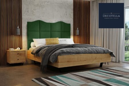 Z1 panel set visible on a wall in a modern bedroom together with slatted wall panels