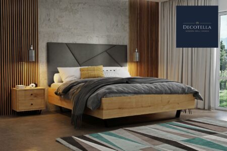 Z6 panel set visible on a wall in a modern bedroom together with slatted wall panels