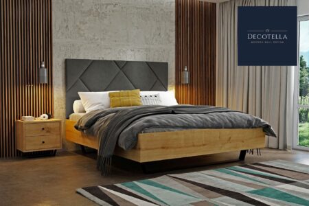 Z3 panel set visible on a wall in a modern bedroom together with slatted wall panels