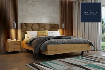Z10 panel set visible on a wall in a modern bedroom together with slatted wall panels