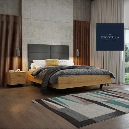 K4 panel set visible on a wall in a modern bedroom together with slatted wall panels