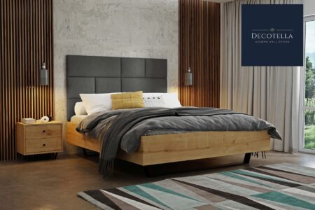 K5 panel set visible on a wall in a modern bedroom together with slatted wall panels